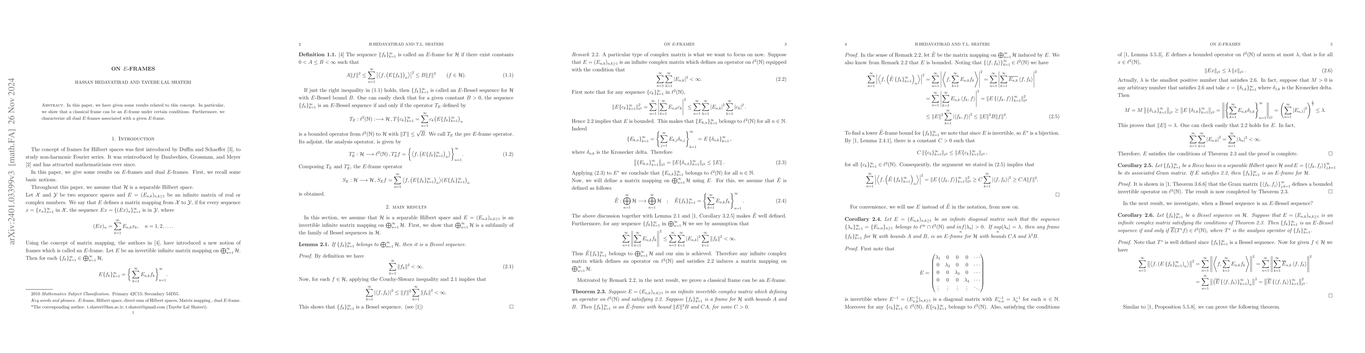 Thumbnail for Some results on $E$-frames in Hilbert spaces