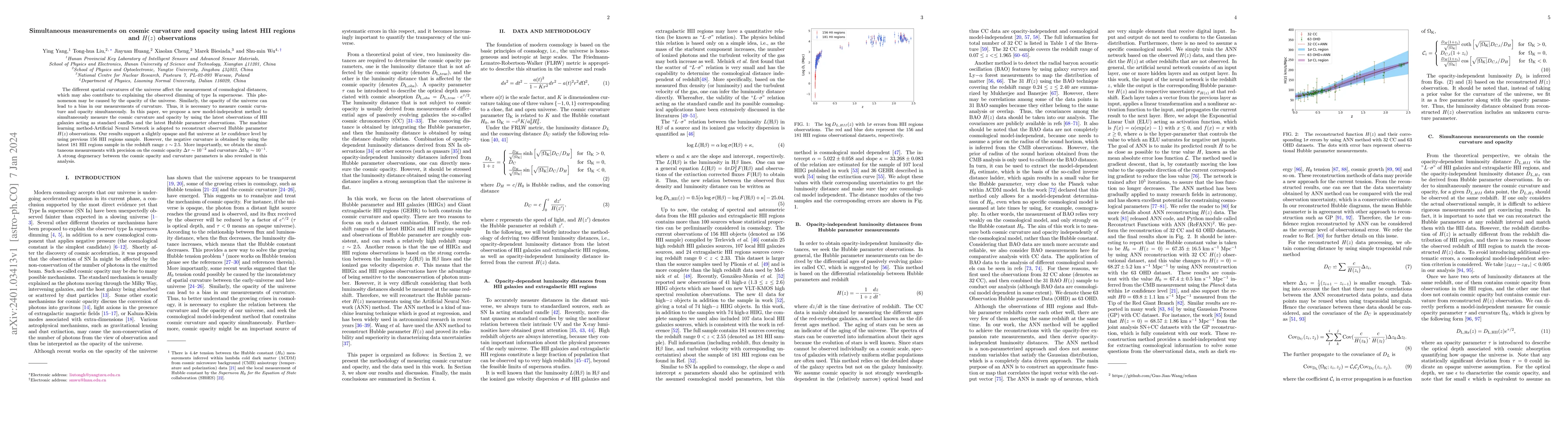 Thumbnail for Simultaneous measurements on cosmic curvature and opacity using latest
  HII regions and $H(z)$ observations