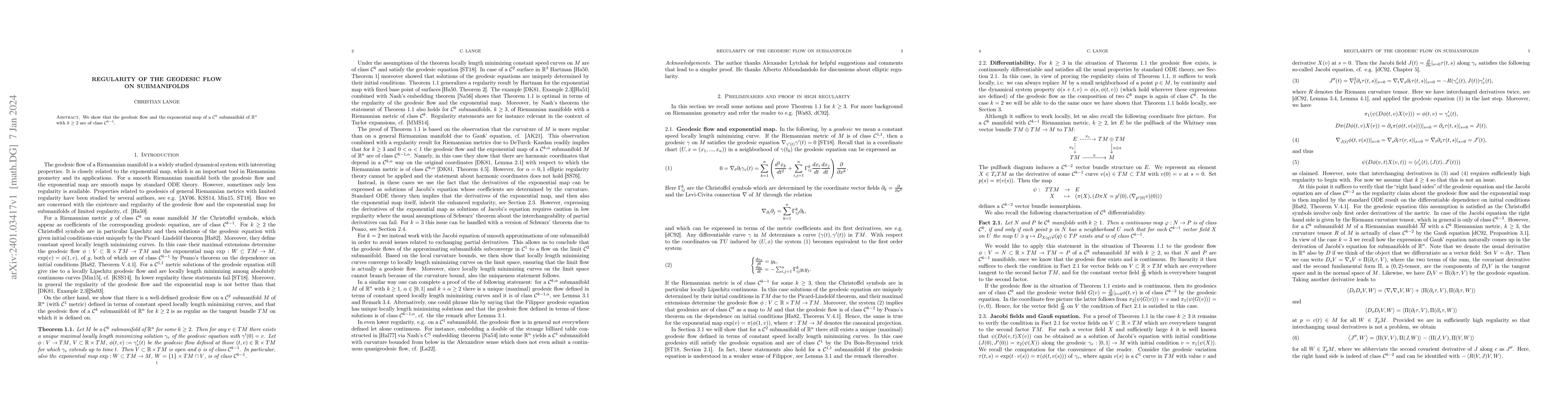 Thumbnail for Regularity of the geodesic flow on submanifolds