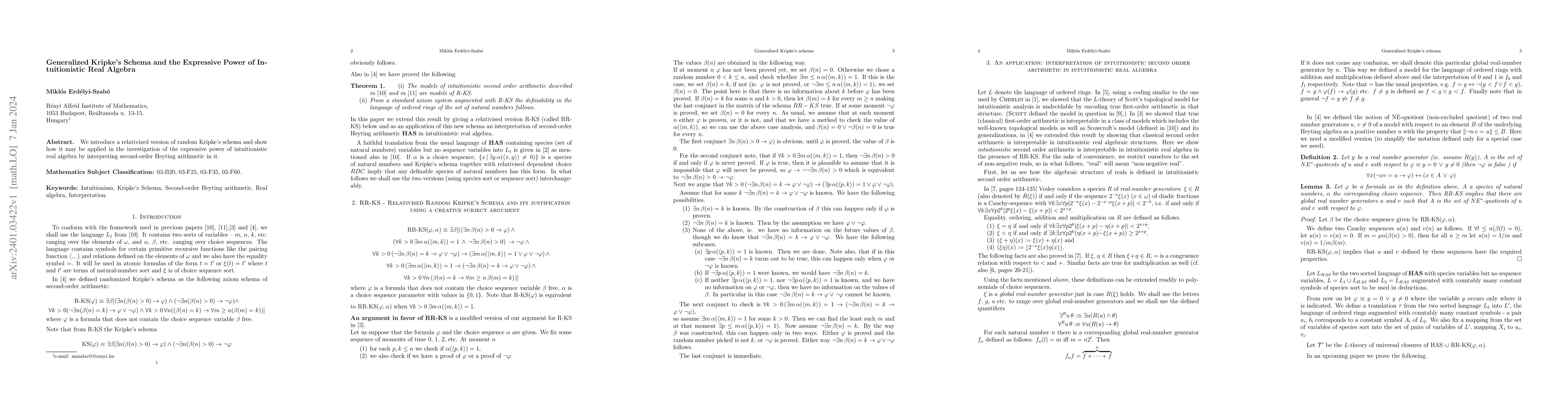 Thumbnail for Generalized Kripke's Schema and the Expressive Power of Intuitionistic
  Real Algebra