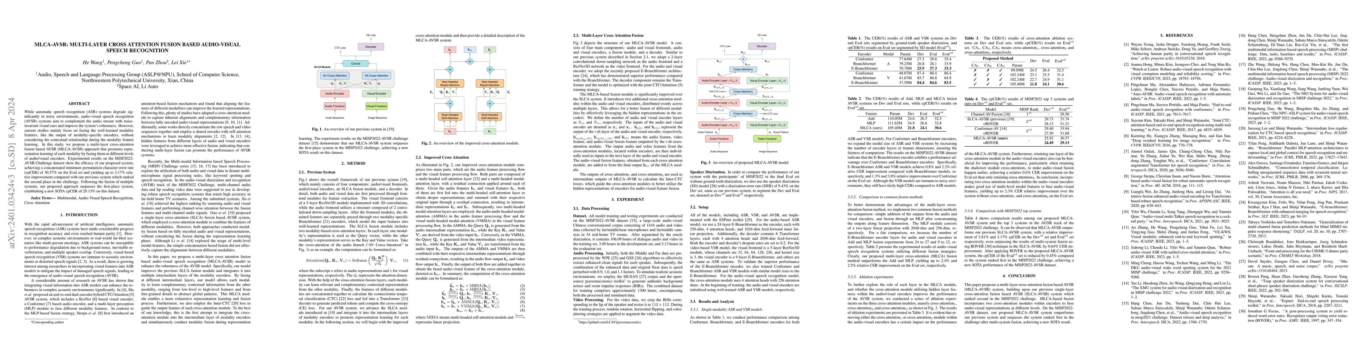 Thumbnail for MLCA-AVSR: Multi-Layer Cross Attention Fusion based Audio-Visual Speech
  Recognition