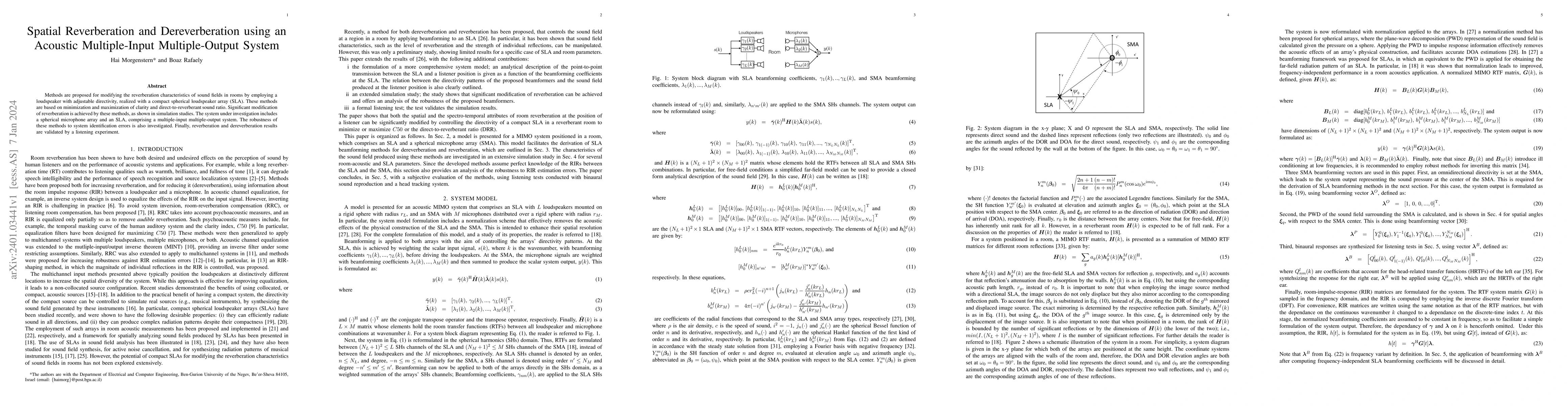 Thumbnail for Spatial Reverberation and Dereverberation using an Acoustic
  Multiple-Input Multiple-Output System