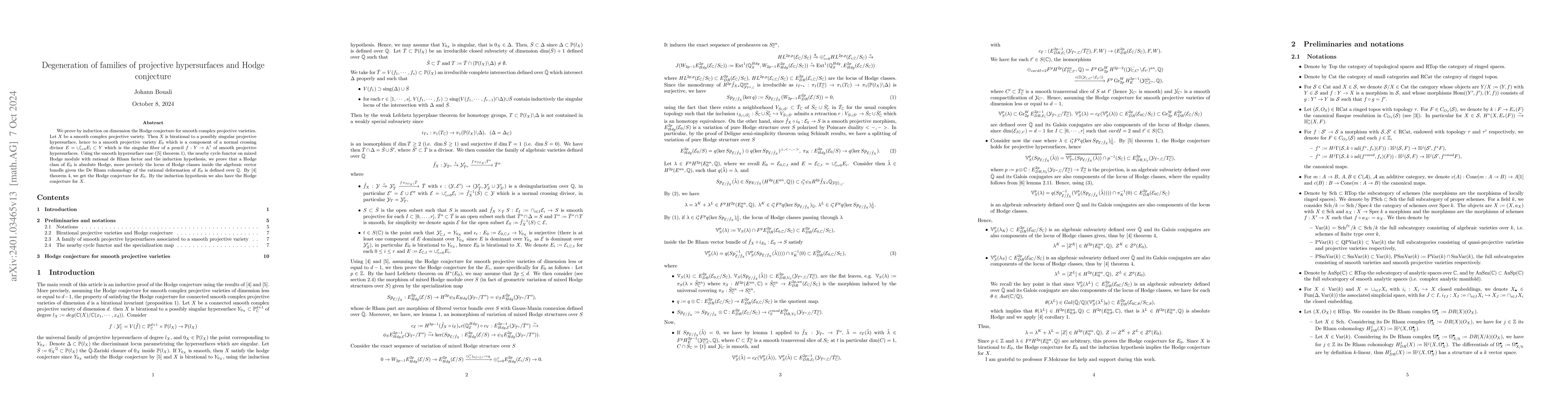Thumbnail for Degeneration of families of projective hypersurfaces and Hodge
  conjecture