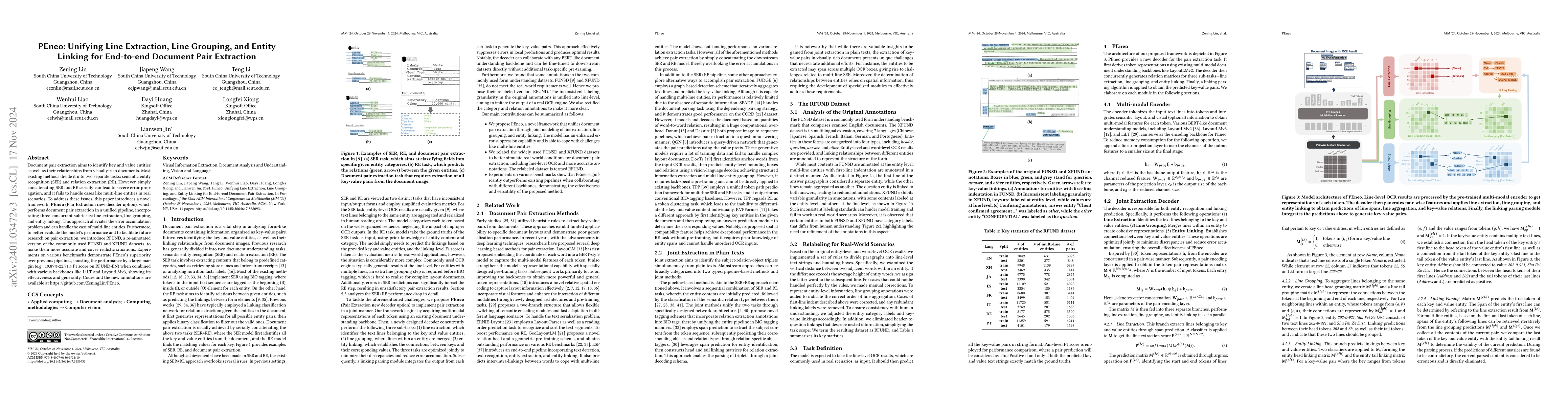 Thumbnail for PEneo: Unifying Line Extraction, Line Grouping, and Entity Linking for
  End-to-end Document Pair Extraction