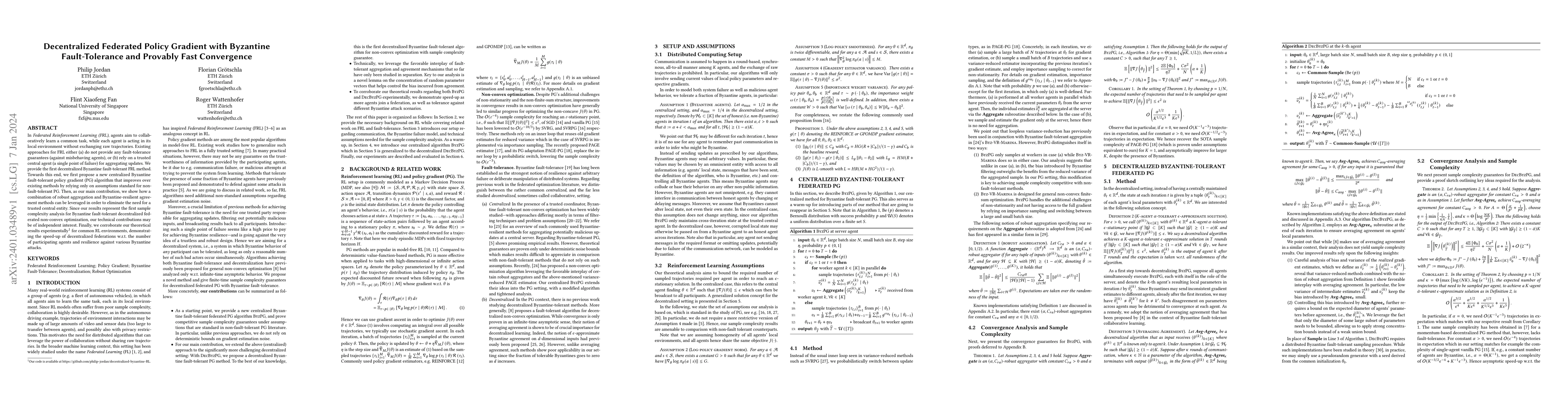 Thumbnail for Decentralized Federated Policy Gradient with Byzantine Fault-Tolerance
  and Provably Fast Convergence