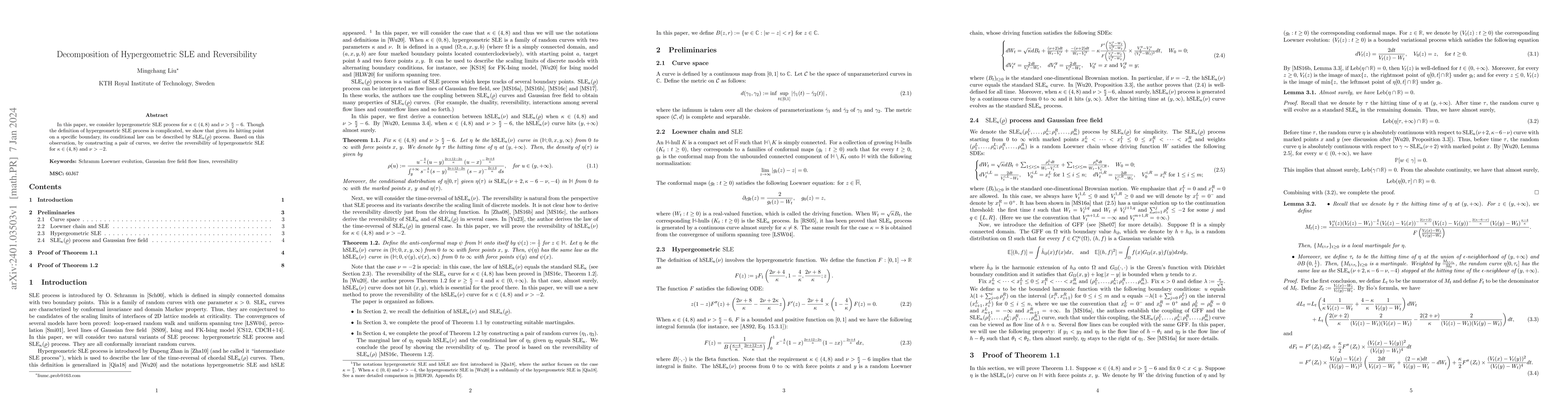 Thumbnail for Decomposition of Hypergeometric SLE and Reversibility