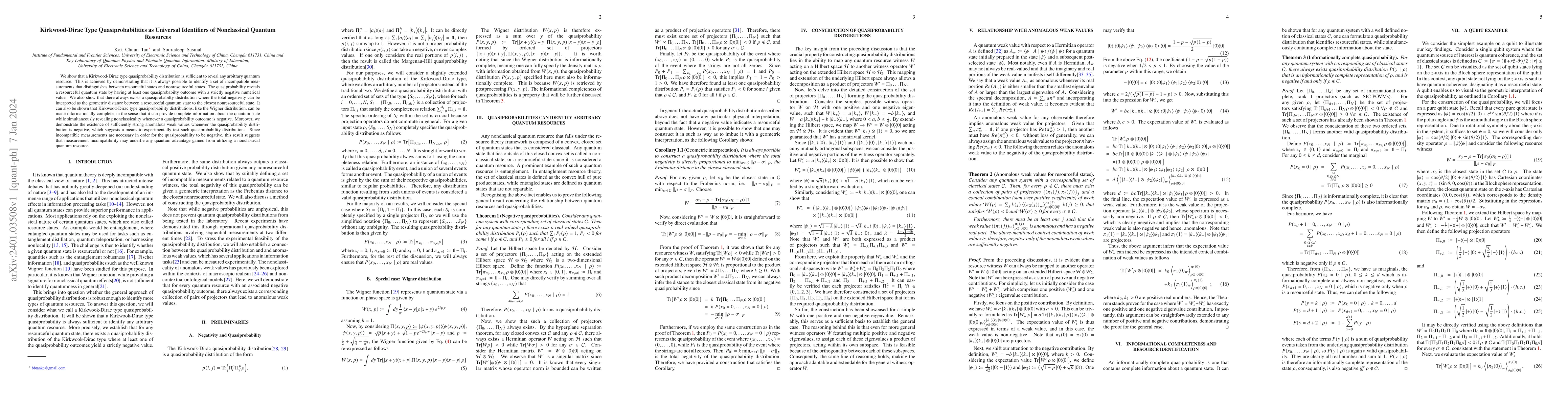 Thumbnail for Kirkwood-Dirac Type Quasiprobabilities as Universal Identifiers of
  Nonclassical Quantum Resources