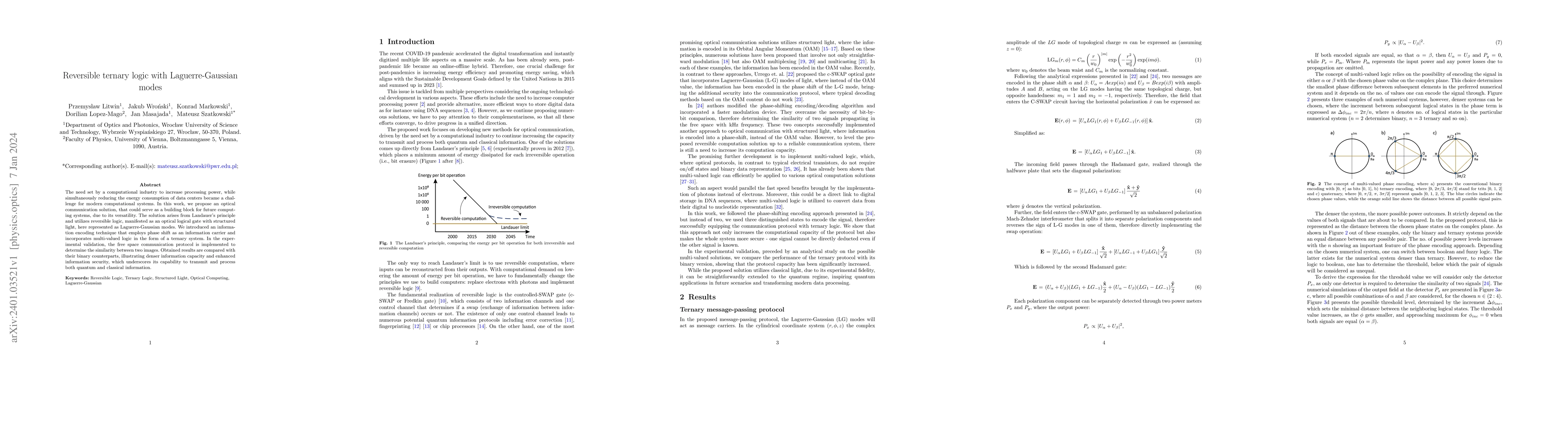 Thumbnail for Reversible ternary logic with Laguerre-Gaussian modes