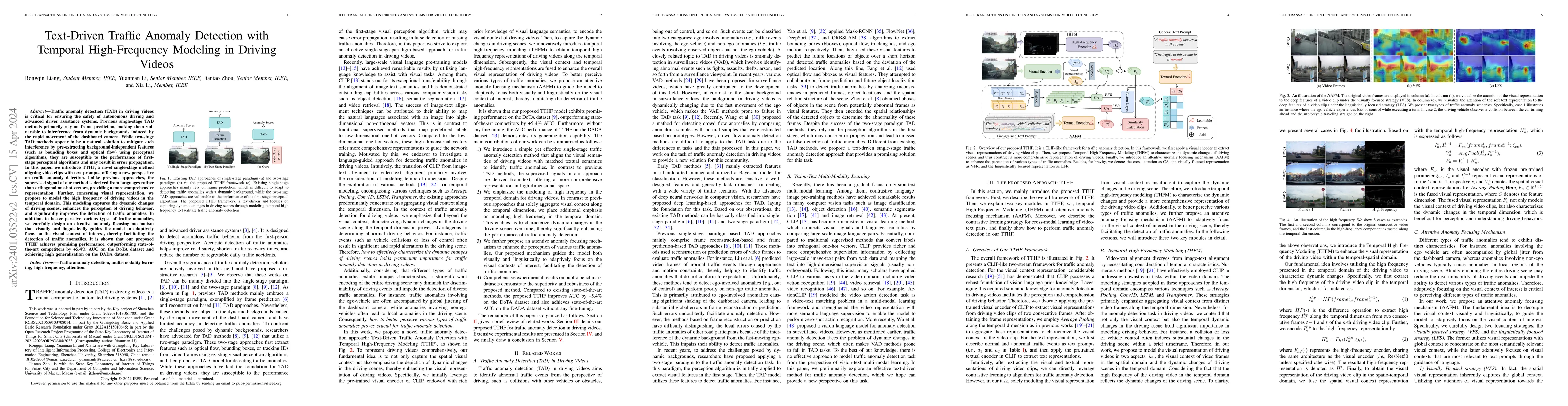 Thumbnail for Text-Driven Traffic Anomaly Detection with Temporal High-Frequency
  Modeling in Driving Videos