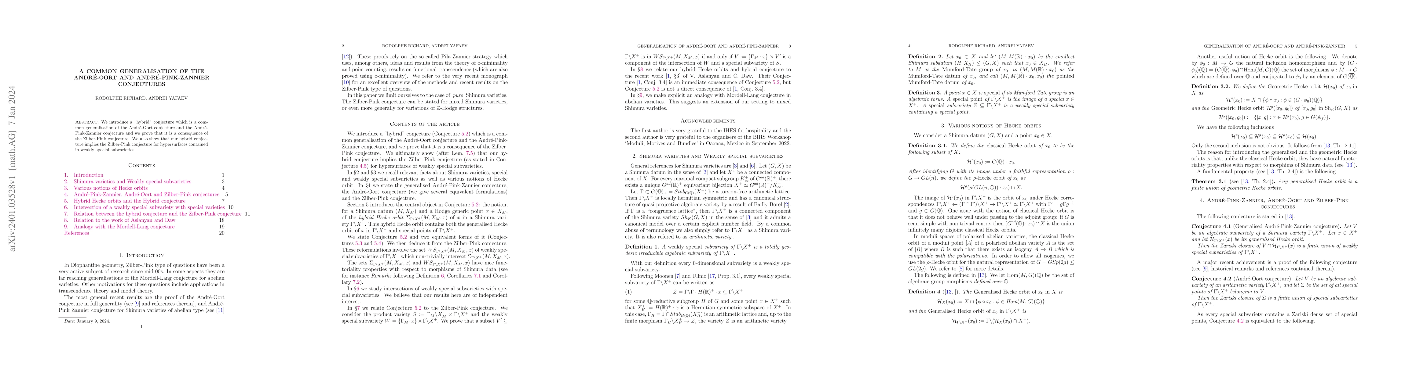 Thumbnail for A Common Generalisation of the Andr\'e-Oort and Andr\'e-Pink-Zannier
  Conjectures