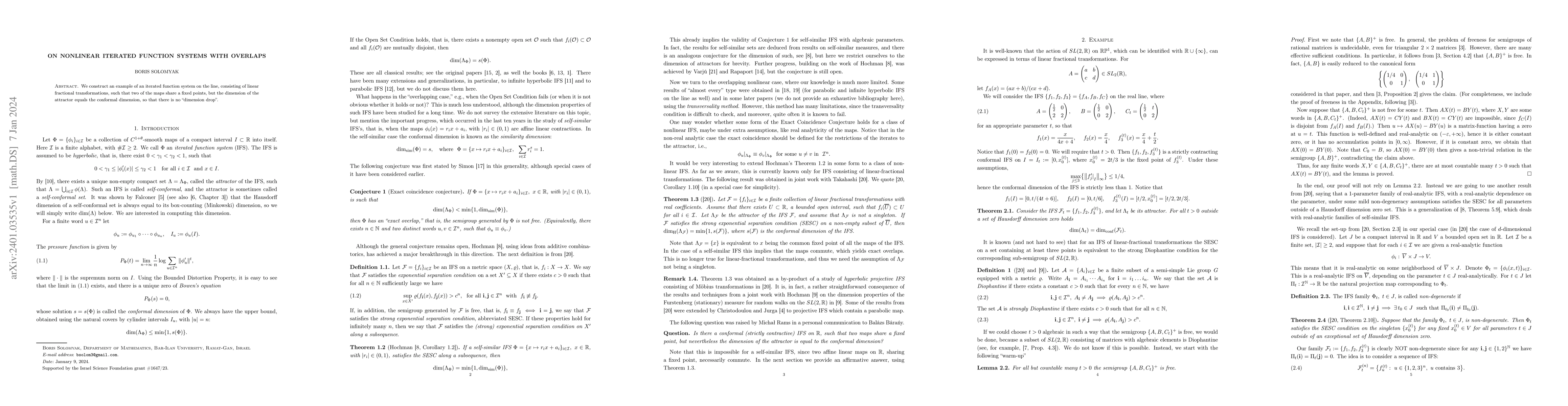 Thumbnail for On nonlinear iterated function systems with overlaps