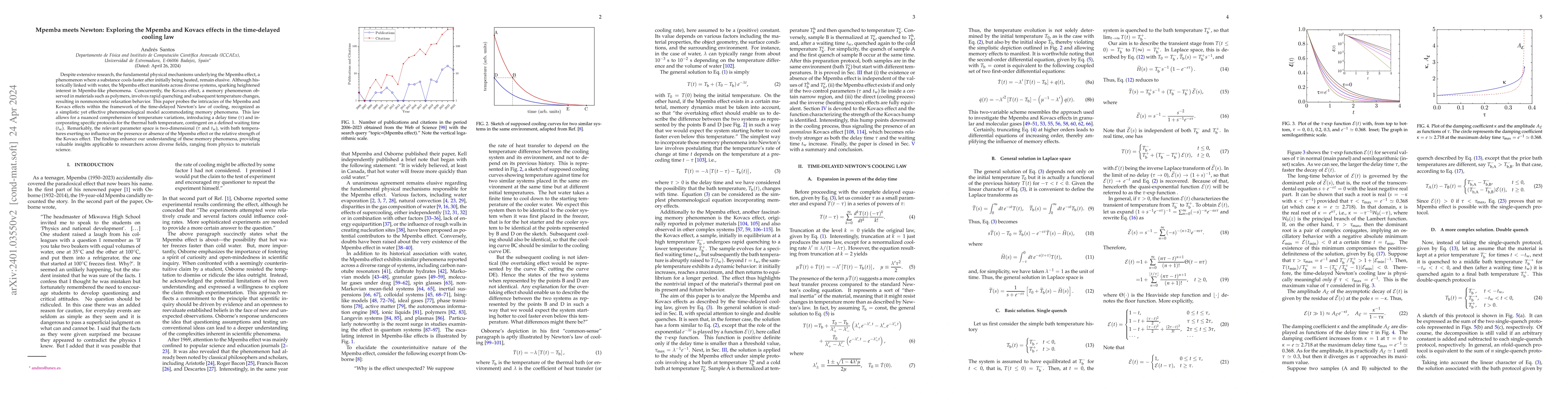 Thumbnail for Mpemba meets Newton: Exploring the Mpemba and Kovacs effects in the
  time-delayed cooling law