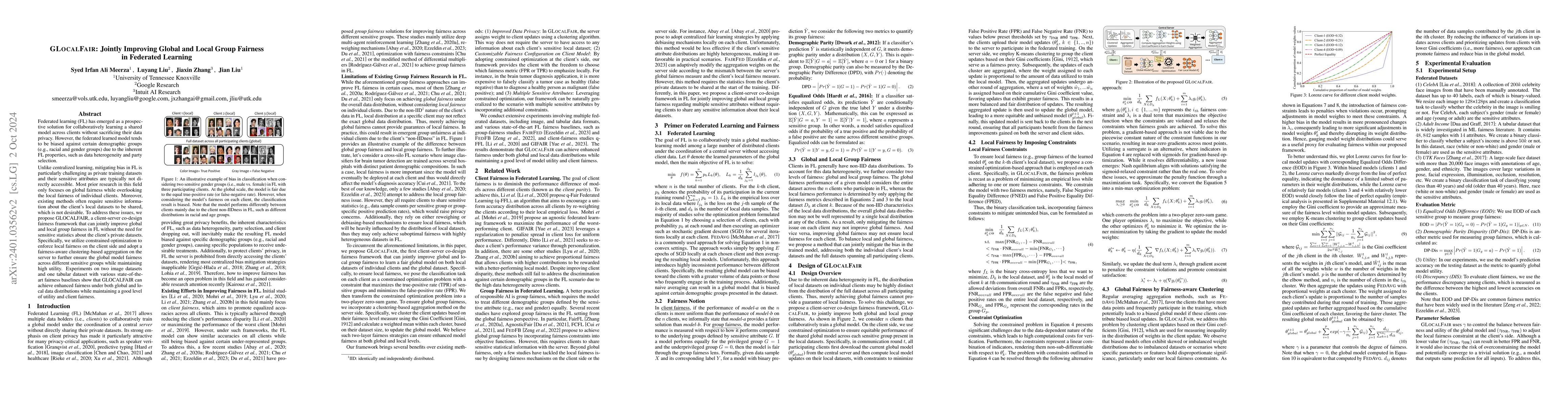 Thumbnail for GLOCALFAIR: Jointly Improving Global and Local Group Fairness in
  Federated Learning