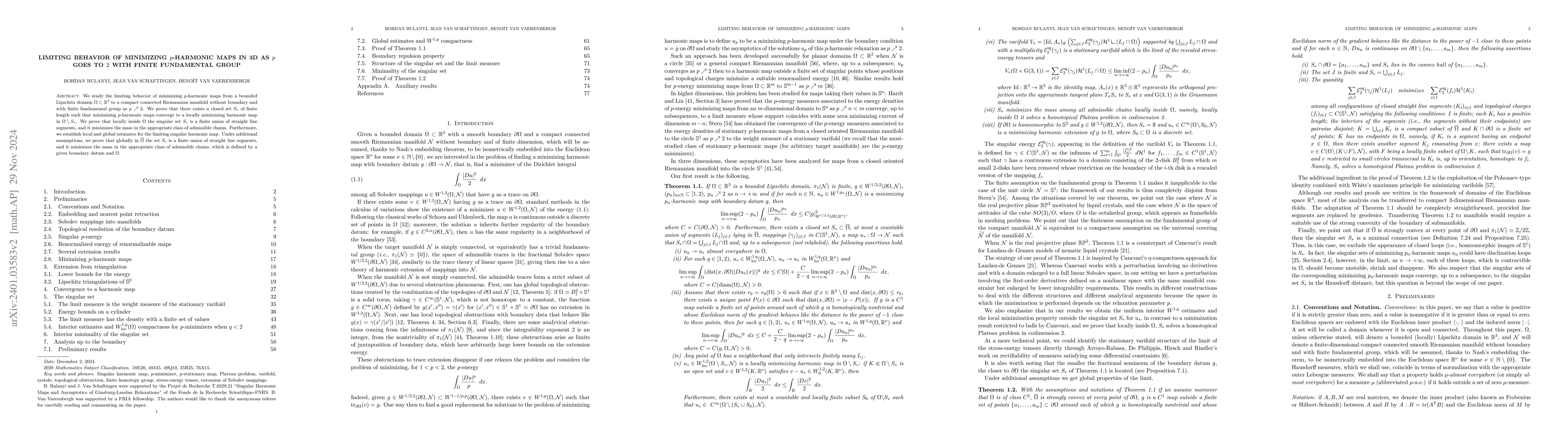 Thumbnail for Limiting behavior of minimizing $p$-harmonic maps in 3d as $p$ goes to
  $2$ with finite fundamental group