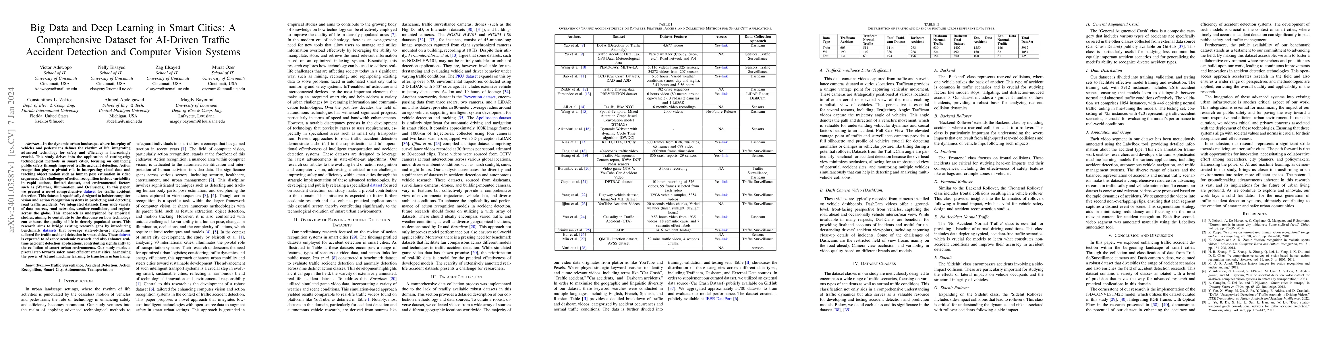 Thumbnail for Big Data and Deep Learning in Smart Cities: A Comprehensive Dataset for
  AI-Driven Traffic Accident Detection and Computer Vision Systems