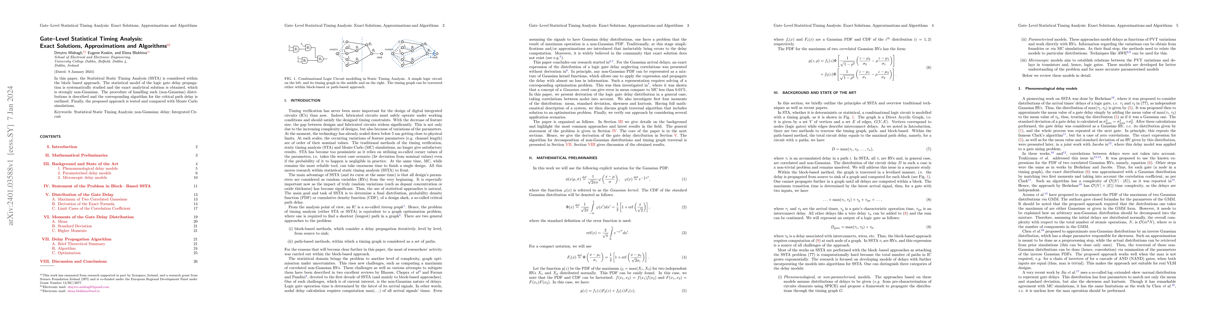 Thumbnail for Gate--Level Statistical Timing Analysis: Exact Solutions, Approximations
  and Algorithms