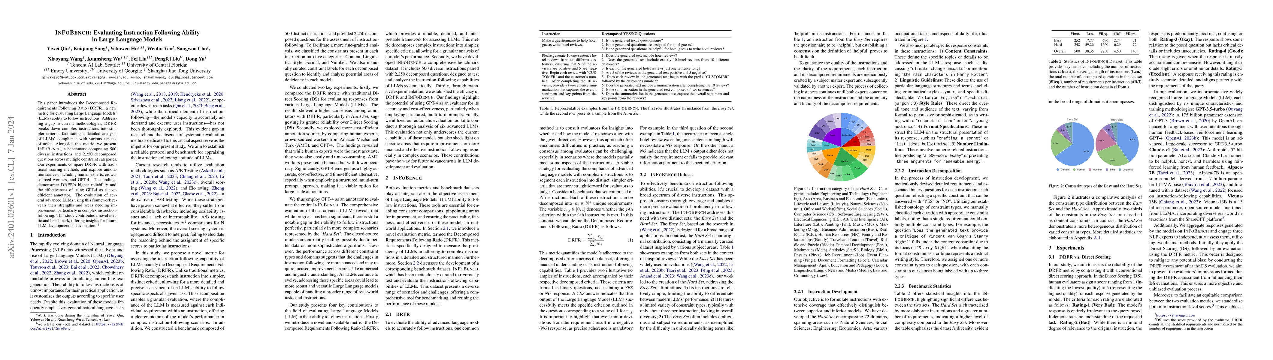 Thumbnail for InFoBench: Evaluating Instruction Following Ability in Large Language
  Models