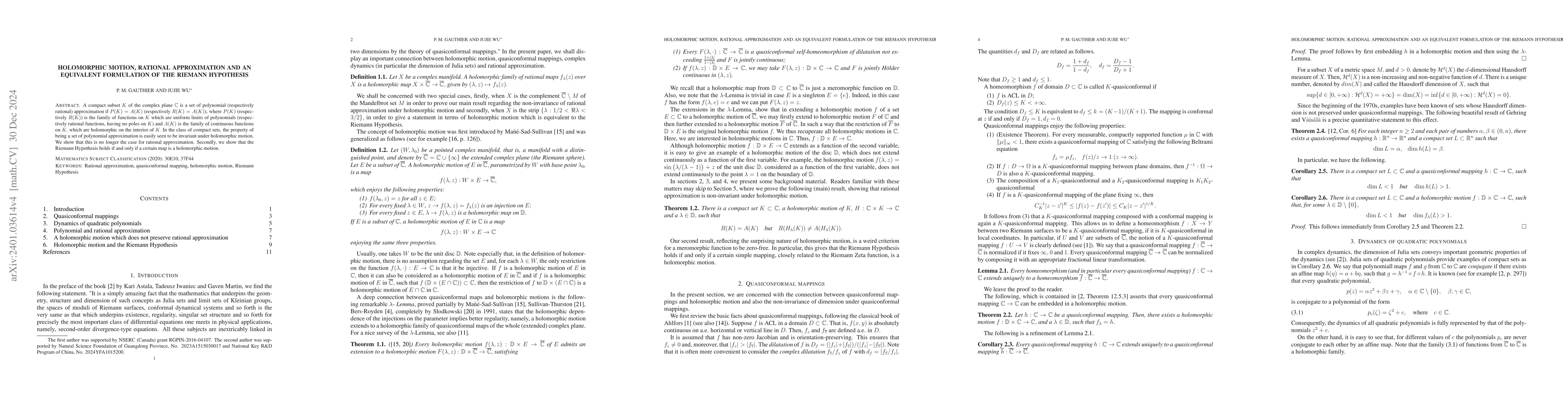 Thumbnail for Holomorphic Motion, rational approximation and a weird formulation of
  the Riemann Hypothesis