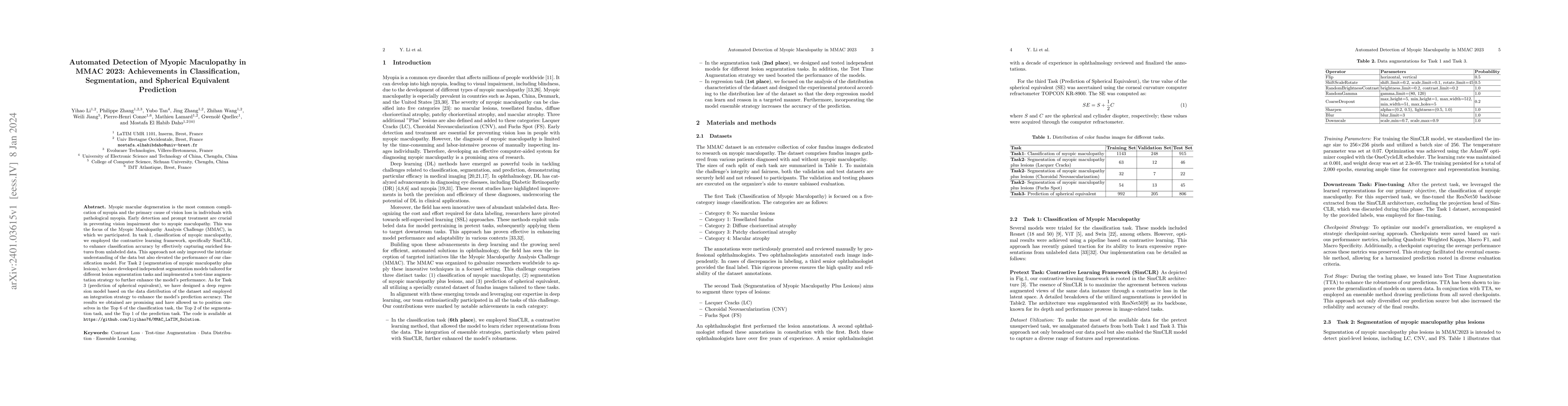 Thumbnail for Automated Detection of Myopic Maculopathy in MMAC 2023: Achievements in
  Classification, Segmentation, and Spherical Equivalent Prediction