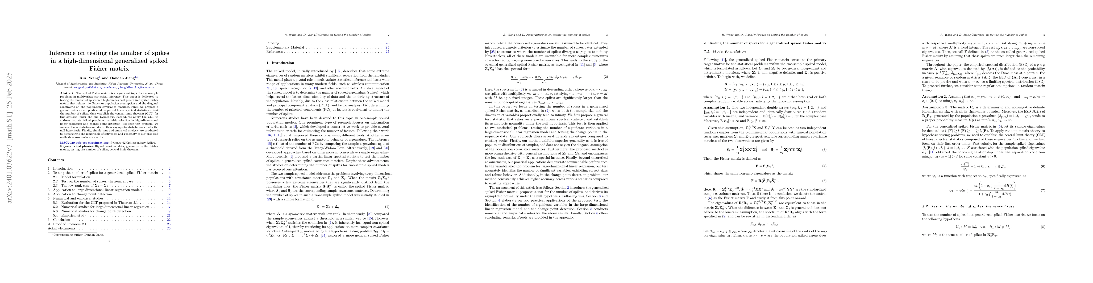 Thumbnail for Inference on testing the number of spikes in a high-dimensional
  generalized two-sample spiked model and its applications