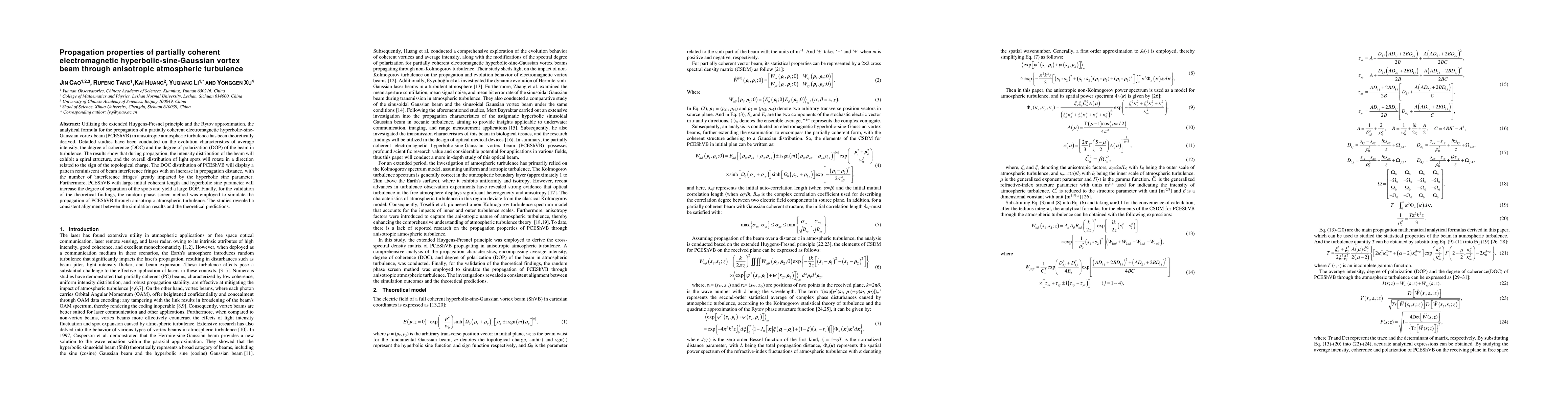 Thumbnail for Propagation properties of partially coherent electromagnetic
  hyperbolic-sine-Gaussian vortex beam through anisotropic atmospheric
  turbulence