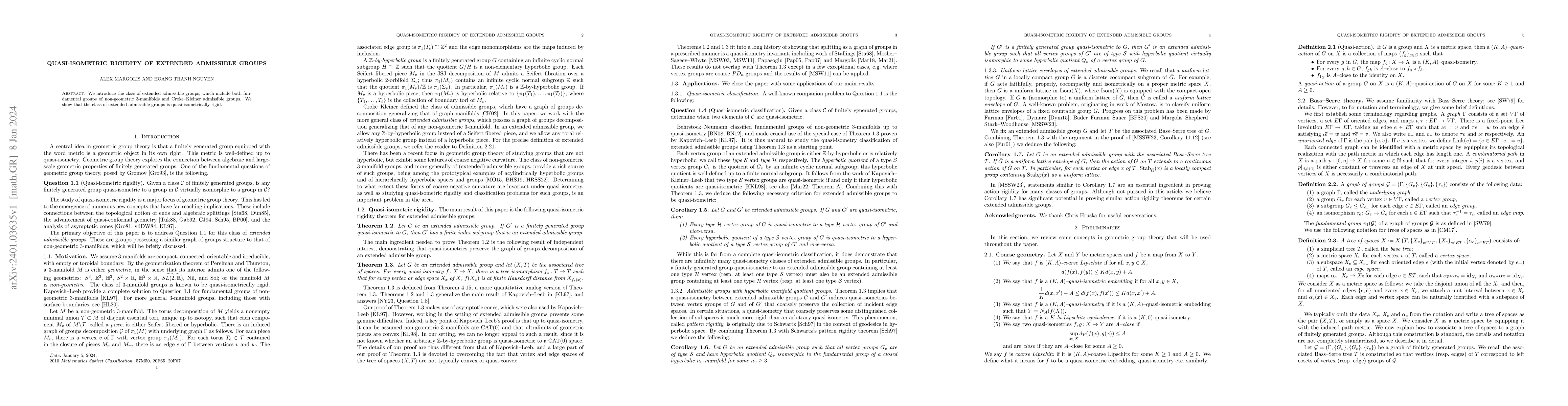Thumbnail for Quasi-isometric rigidity of extended admissible groups