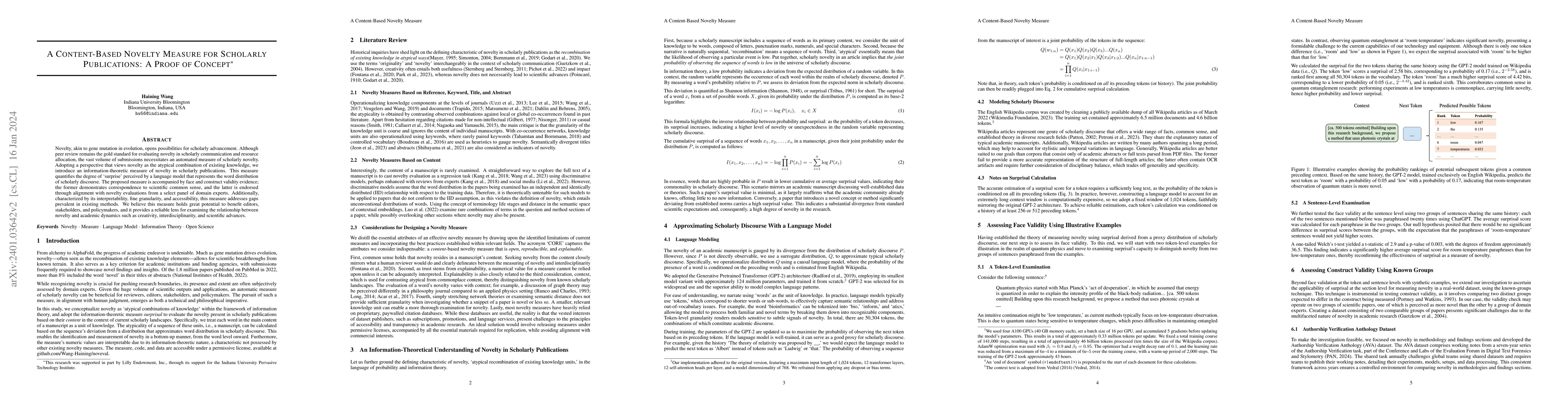 Thumbnail for A Content-Based Novelty Measure for Scholarly Publications: A Proof of
  Concept
