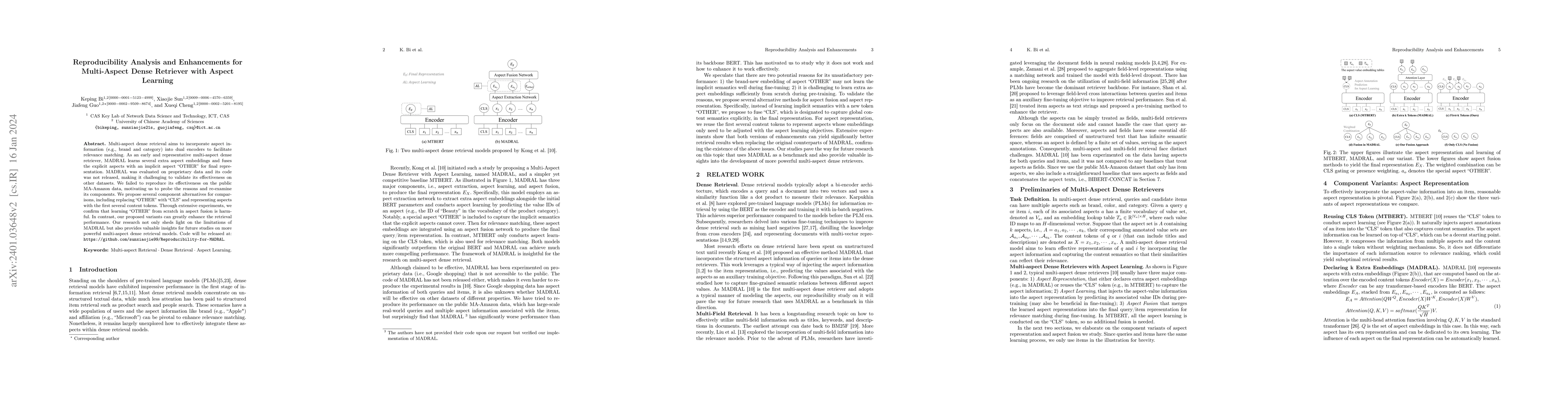 Thumbnail for Reproducibility Analysis and Enhancements for Multi-Aspect Dense
  Retriever with Aspect Learning