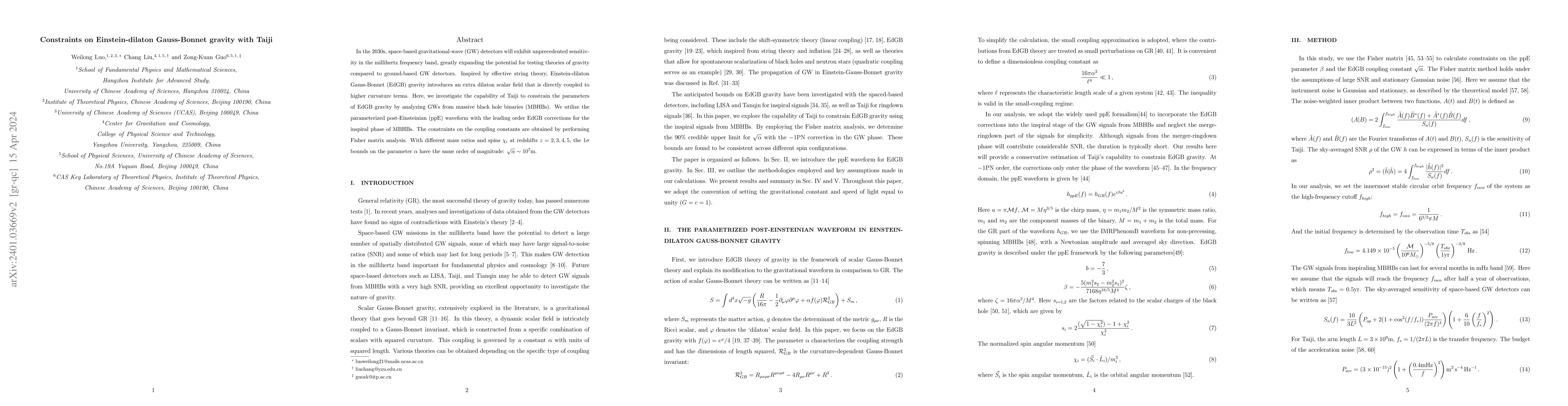 Thumbnail for Constraints on Einstein-dilaton Gauss-Bonnet gravity with Taiji