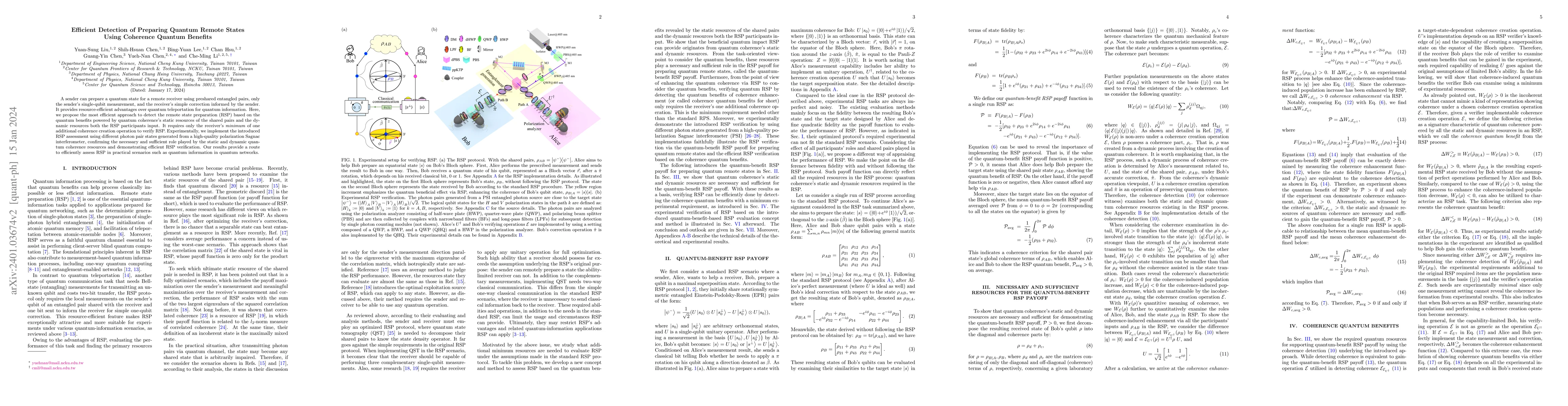 Thumbnail for Efficient Detection of Preparing Quantum Remote States Using Coherence
  Quantum Benefits