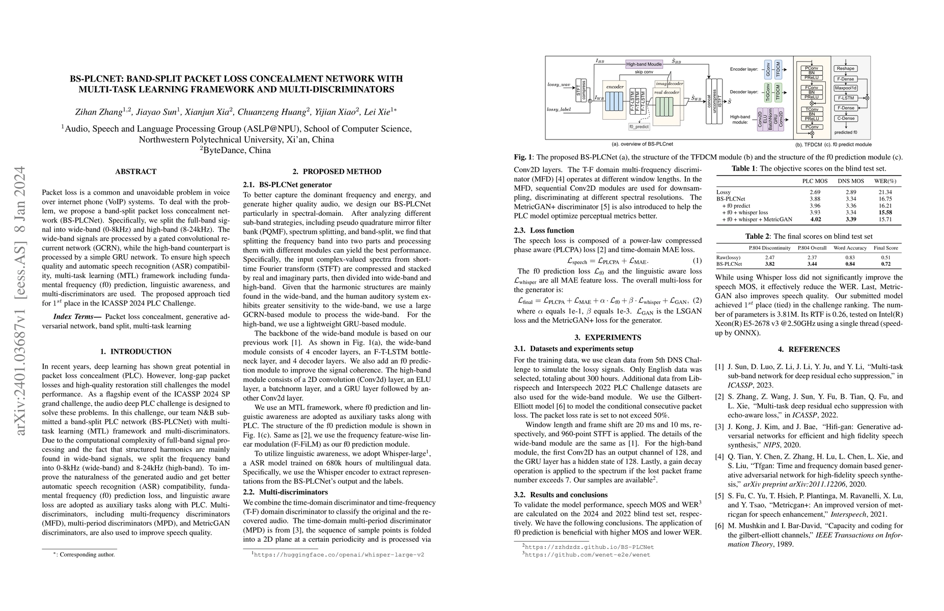 Thumbnail for BS-PLCNet: Band-split Packet Loss Concealment Network with Multi-task
  Learning Framework and Multi-discriminators