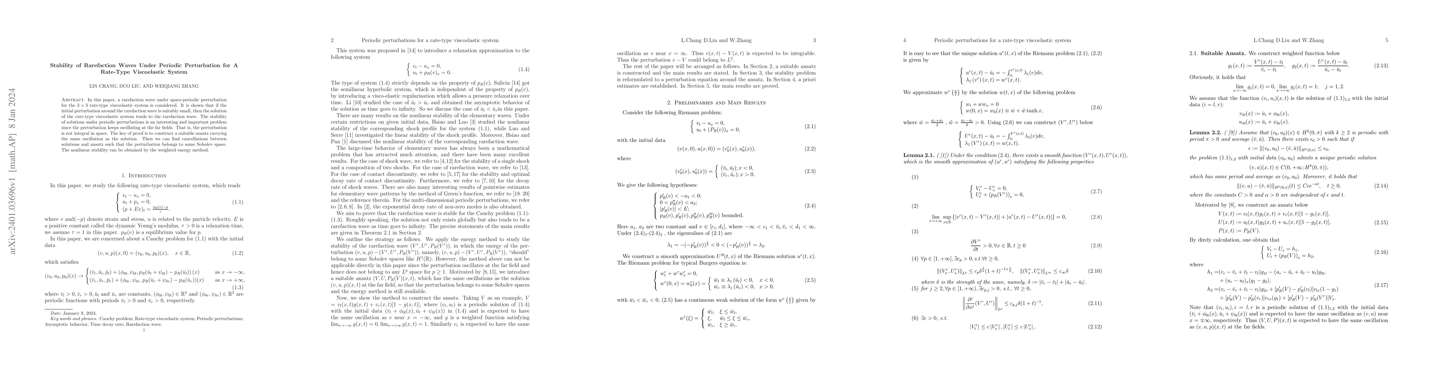Thumbnail for Stability of Rarefaction Waves Under Periodic Perturbation for A
  Rate-Type Viscoelastic System