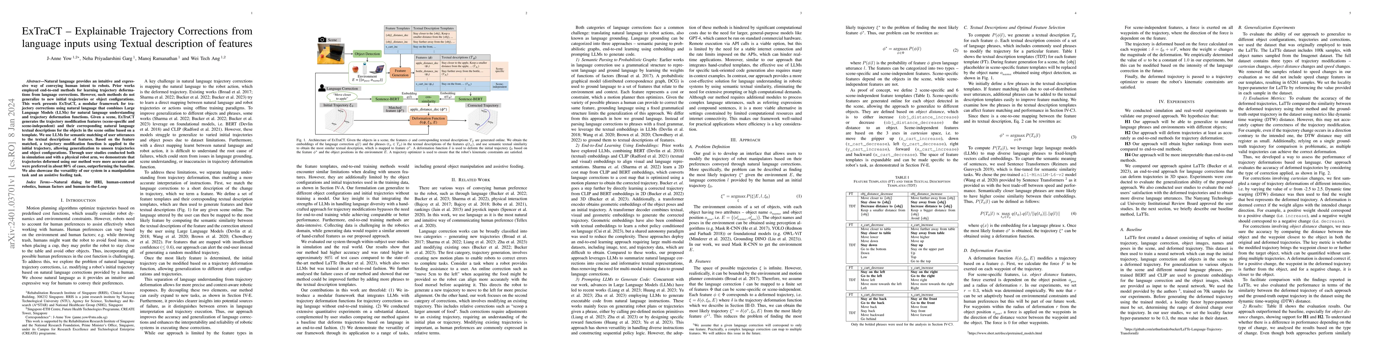 Thumbnail for ExTraCT -- Explainable Trajectory Corrections from language inputs using
  Textual description of features