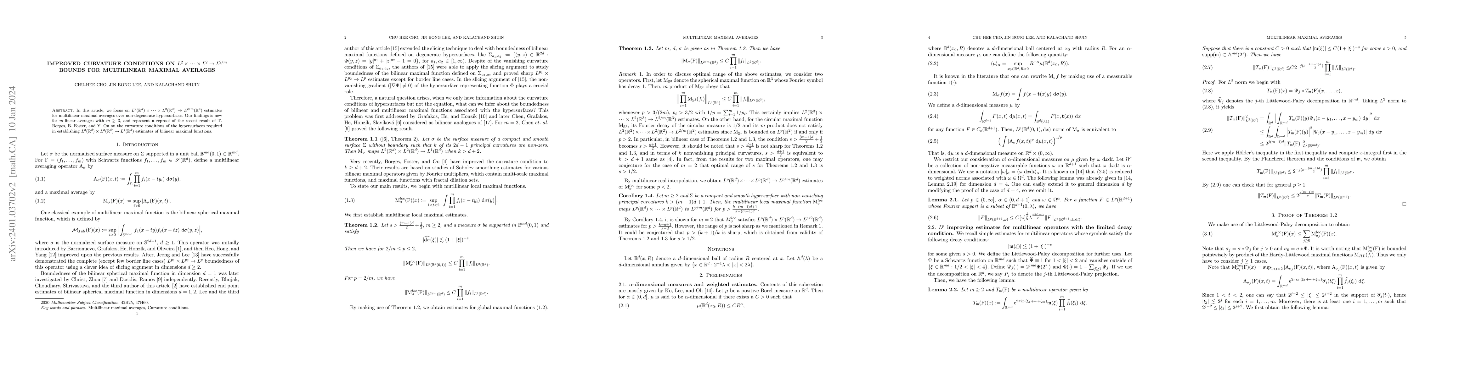 Thumbnail for Improved curvature conditions on $L^2\times\cdots\times L^2 \to L^{2/m}$
  bounds for multilinear maximal averages