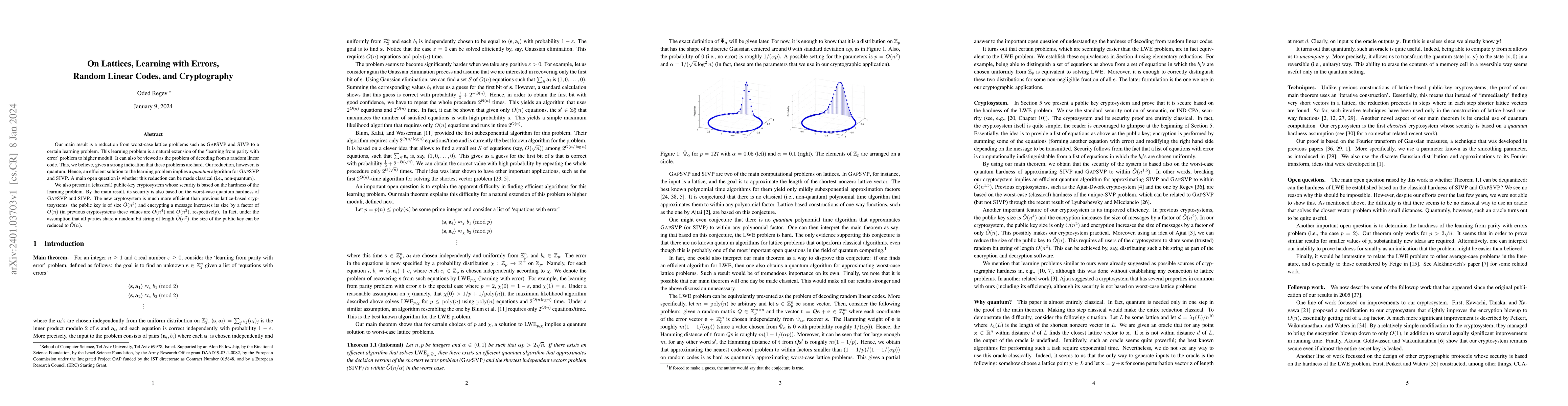 Thumbnail for On Lattices, Learning with Errors, Random Linear Codes, and Cryptography