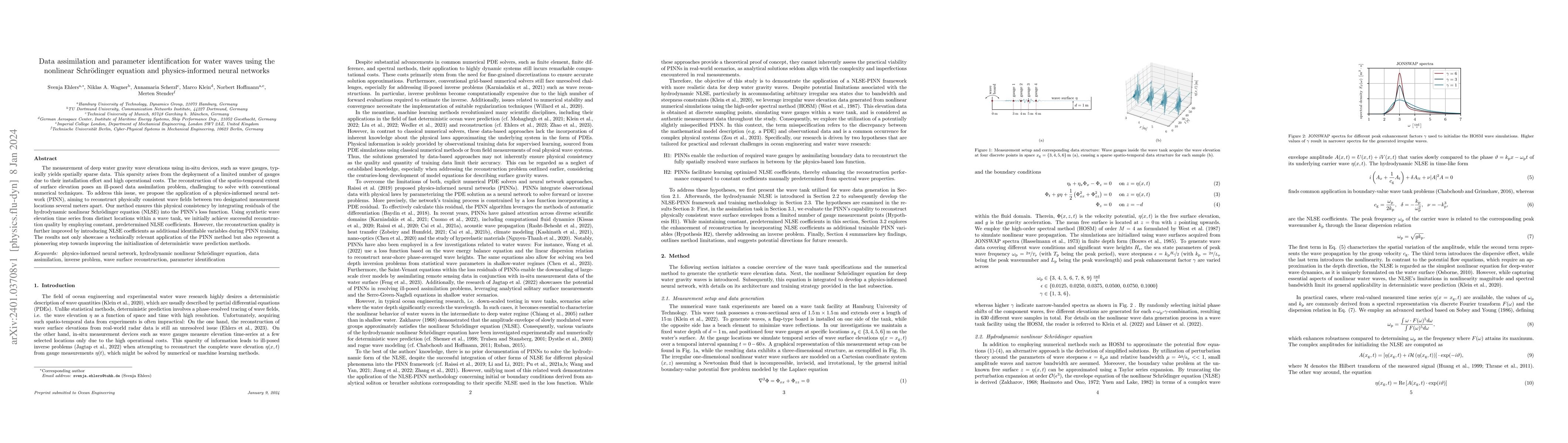 Thumbnail for Data assimilation and parameter identification for water waves using the
  nonlinear Schr\"{o}dinger equation and physics-informed neural networks