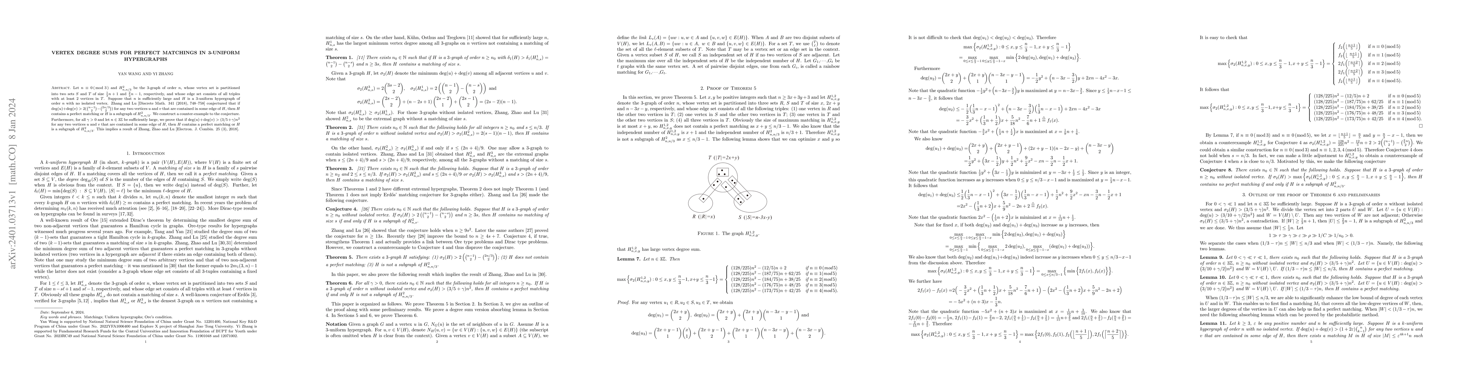 Thumbnail for Vertex degree sums for perfect matchings in 3-uniform hypergraphs