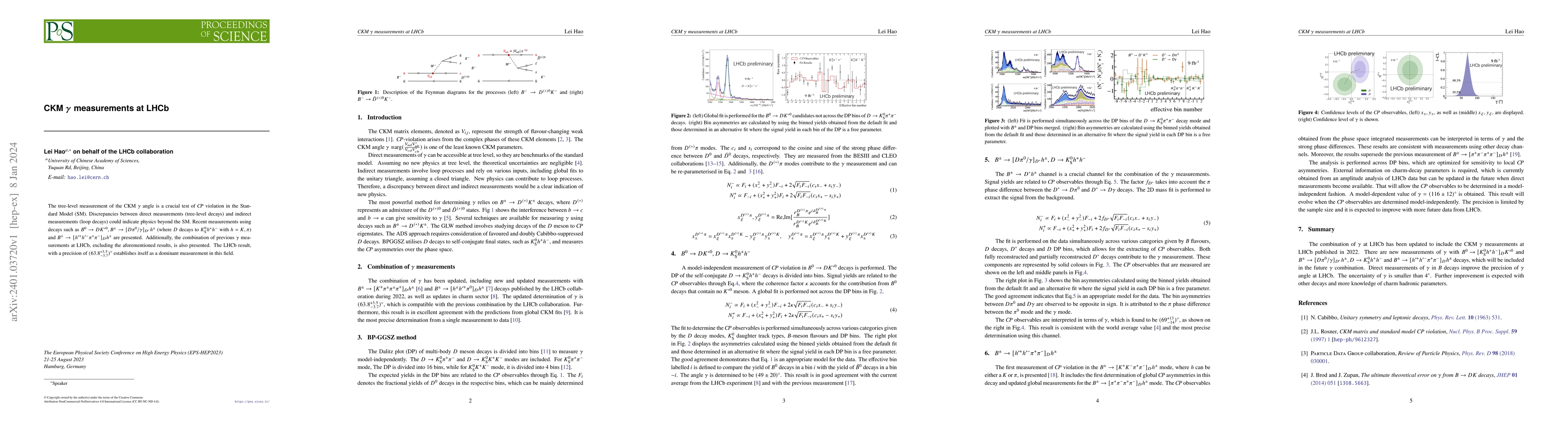 Thumbnail for CKM $\gamma$ measurements at LHCb