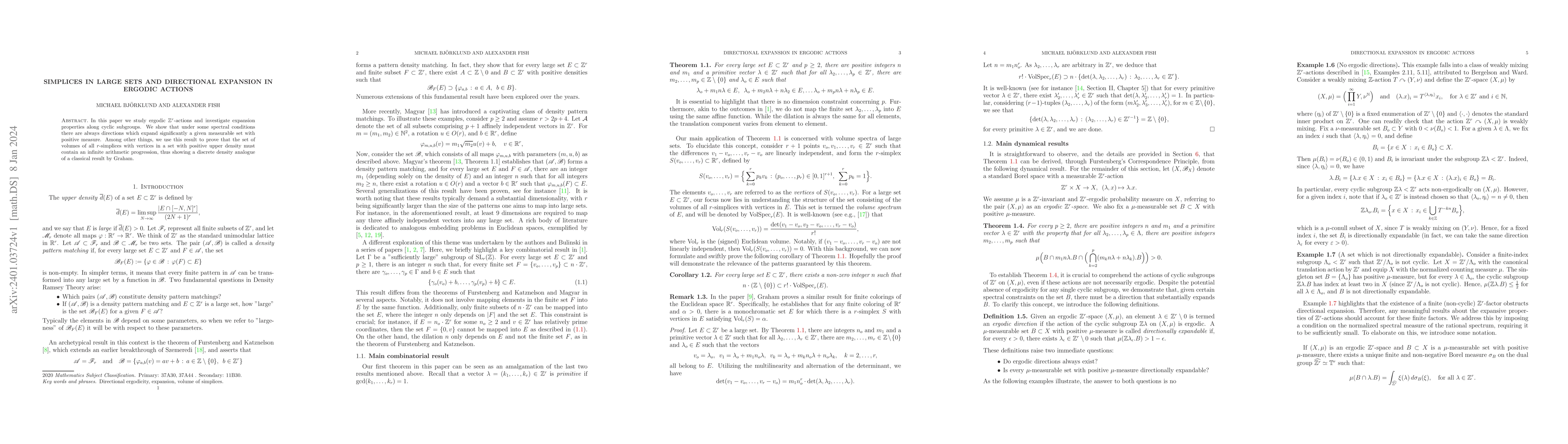 Thumbnail for Simplices in large sets and directional expansion in ergodic actions