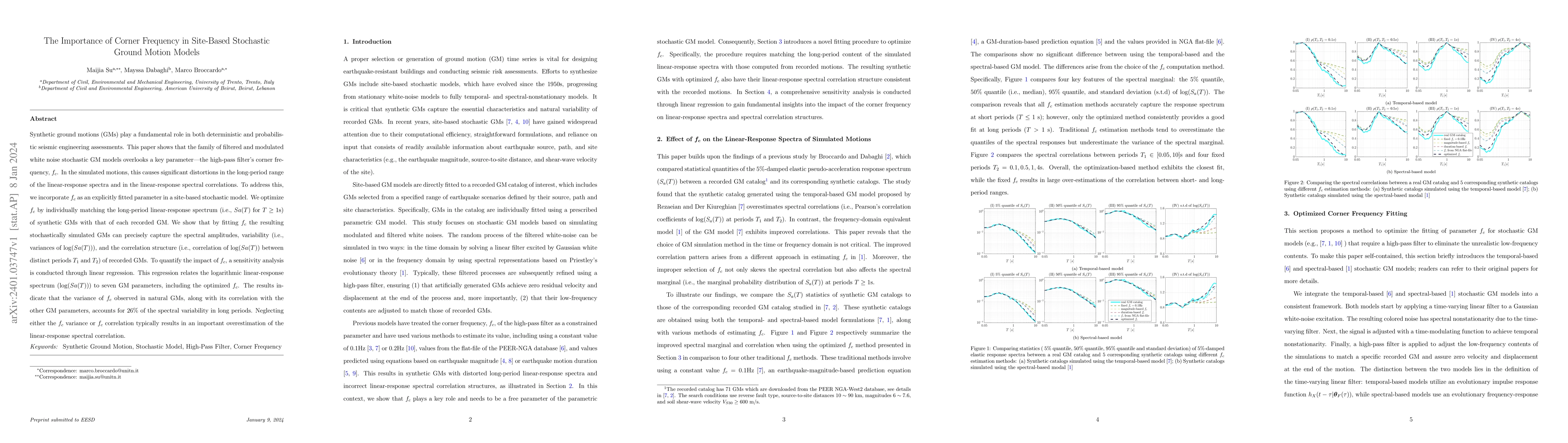 Thumbnail for The Importance of Corner Frequency in Site-Based Stochastic Ground
  Motion Models