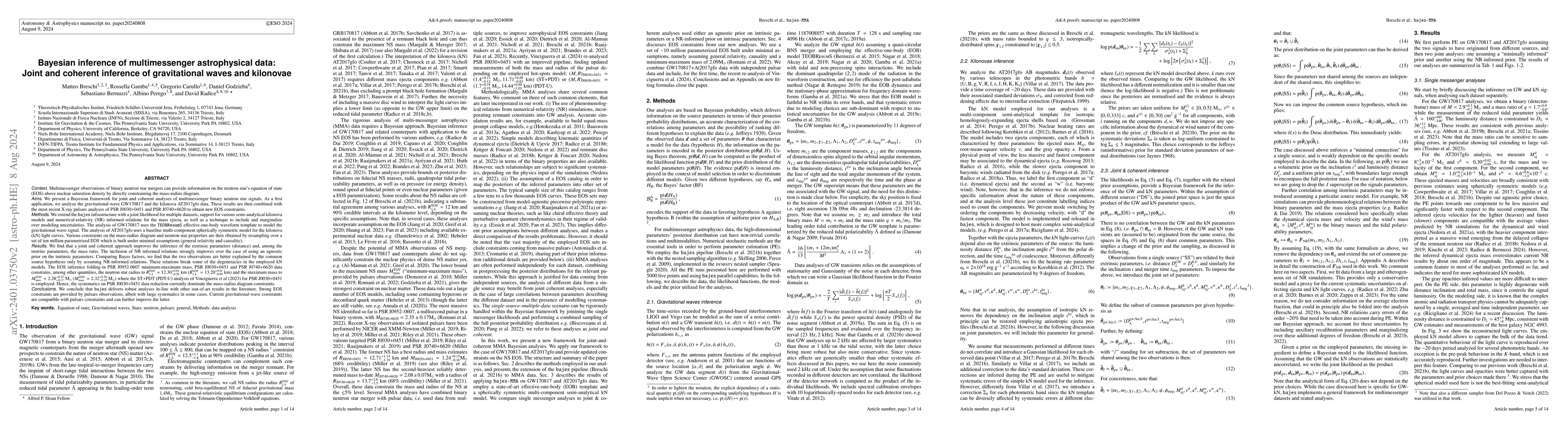 Thumbnail for Bayesian inference of multimessenger astrophysical data: Joint and
  coherent inference of gravitational waves and kilonovae