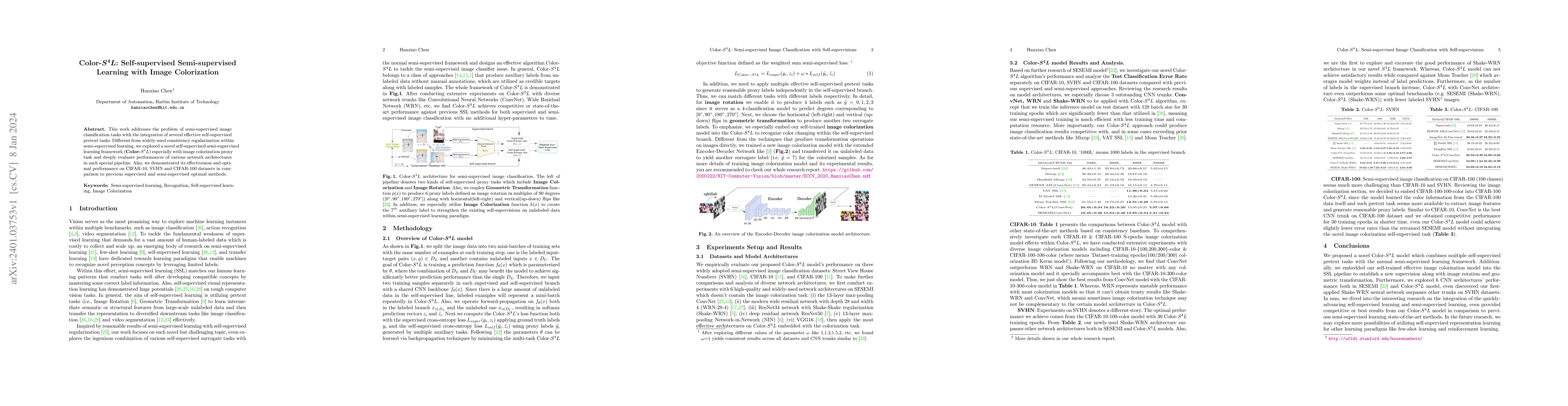 Thumbnail for Color-$S^{4}L$: Self-supervised Semi-supervised Learning with Image
  Colorization