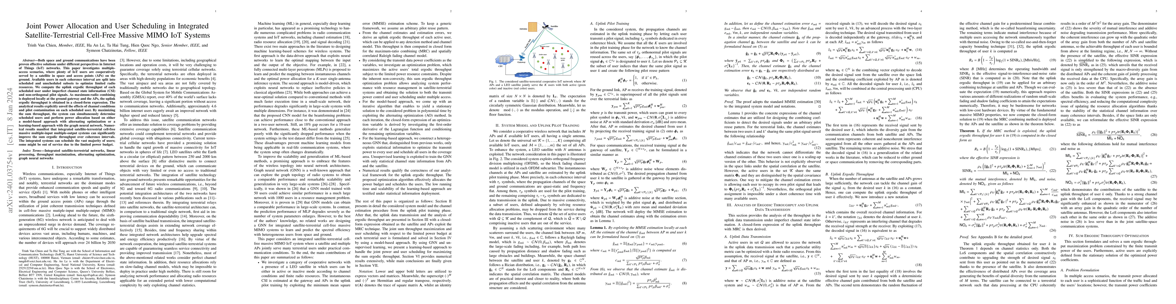 Thumbnail for Joint Power Allocation and User Scheduling in Integrated
  Satellite-Terrestrial Cell-Free Massive MIMO IoT Systems