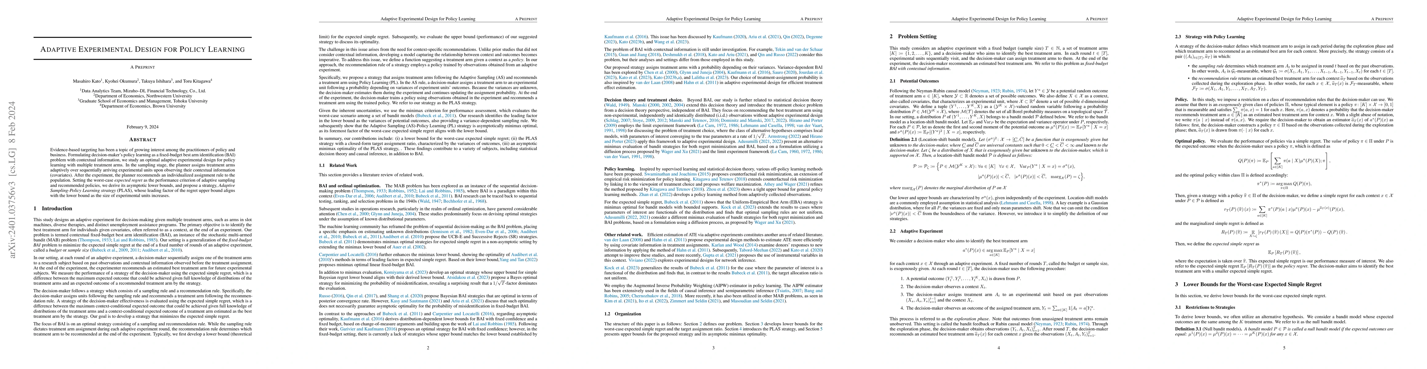 Thumbnail for Adaptive Experimental Design for Policy Learning