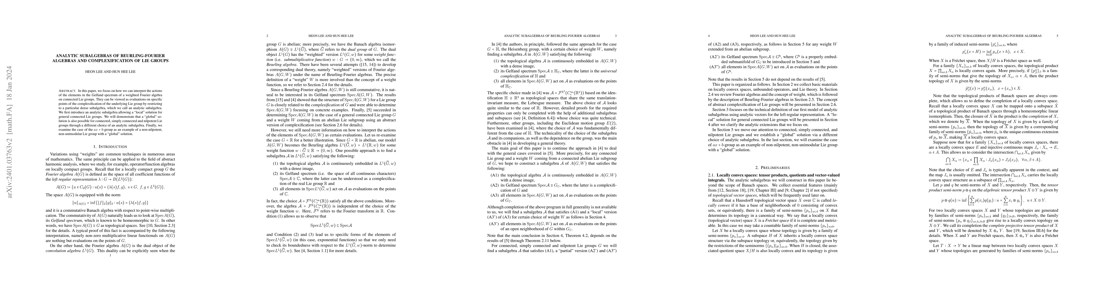 Thumbnail for Analytic subalgebras of Beurling-Fourier algebras and complexification
  of Lie groups