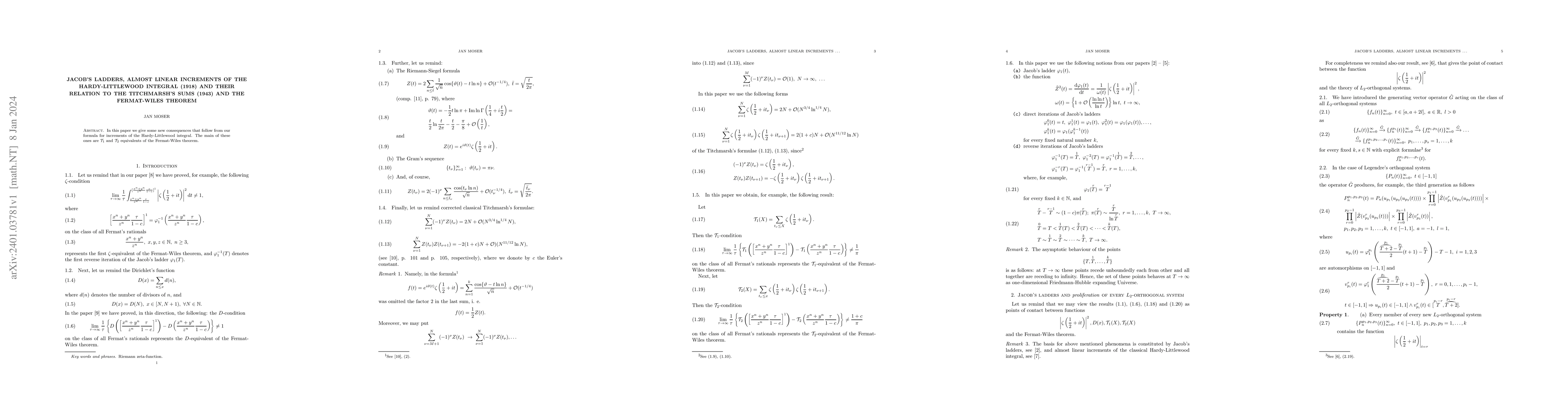 Thumbnail for Jacob's ladders, almost linear increments of the Hardy-Littlewood
  integral (1918) and their relation to the Titchmarsh's sums (1943) and the
  Fermat-Wiles theorem