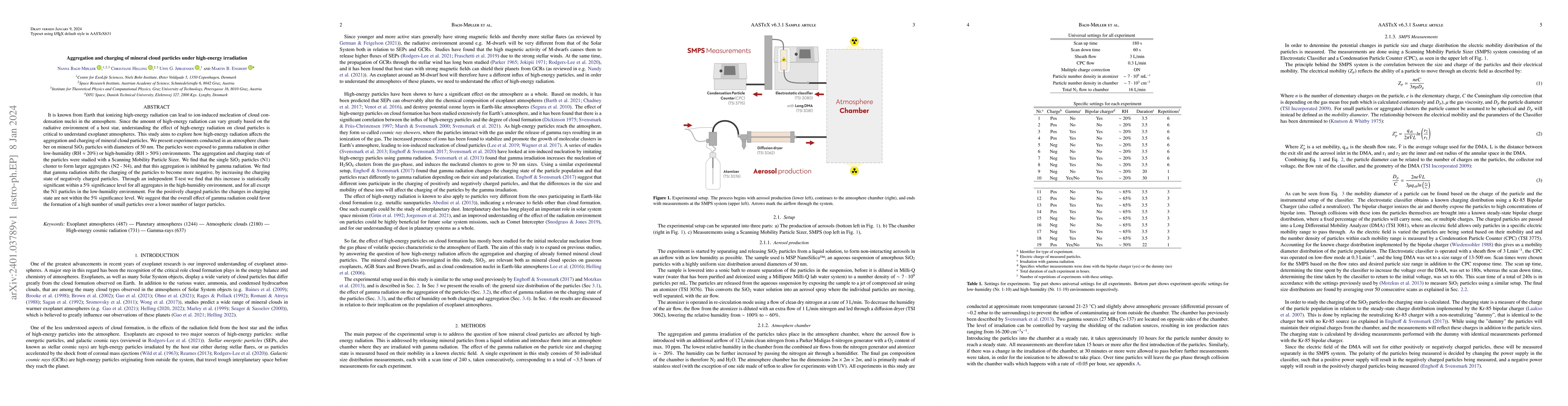 Thumbnail for Aggregation and charging of mineral cloud particles under high-energy
  irradiation
