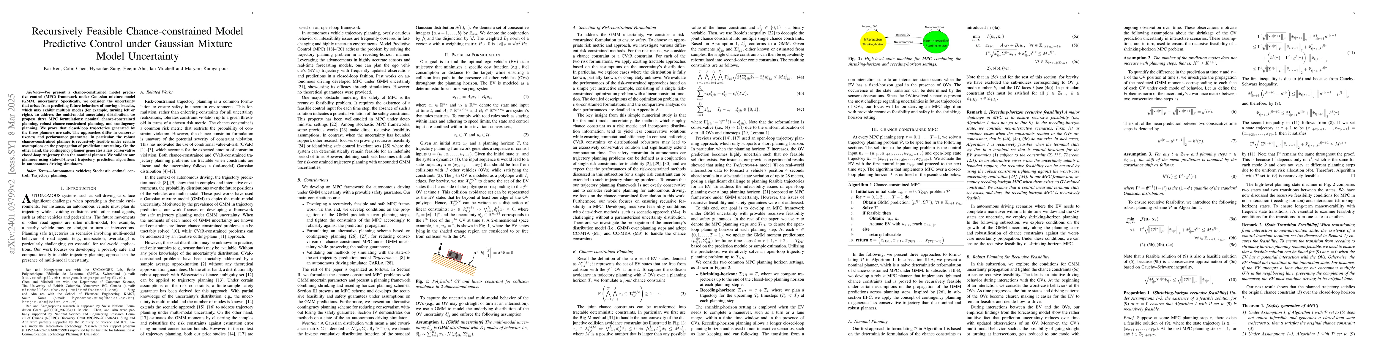 Thumbnail for Safe Chance-constrained Model Predictive Control under Gaussian Mixture
  Model Uncertainty