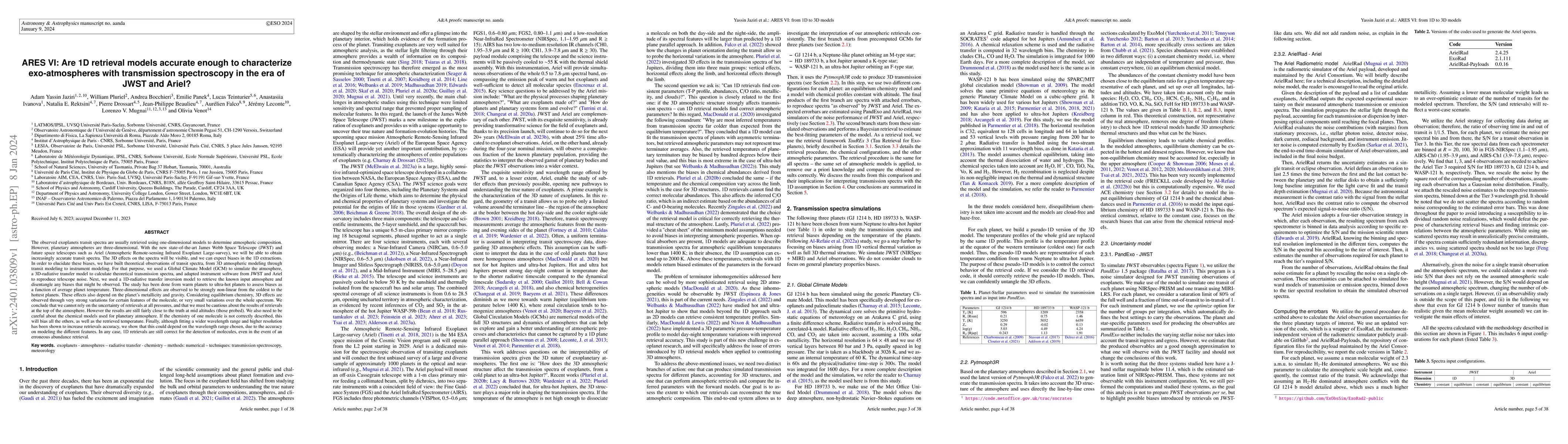 Thumbnail for ARES VI: Viability of one-dimensional retrieval models for transmission
  spectroscopy characterization of exo-atmospheres in the era of JWST and Ariel