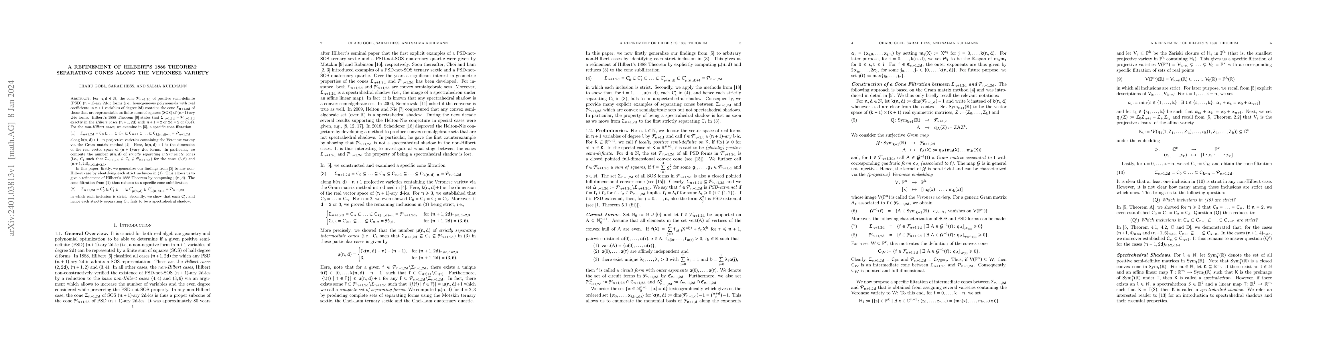 Thumbnail for A Refinement of Hilbert's 1888 Theorem: Separating Cones along the
  Veronese Variety